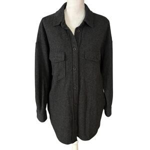 Indiluxe Size L XL Wool Blend Shacket Button Front Charcoal Grey Pockets FLAW